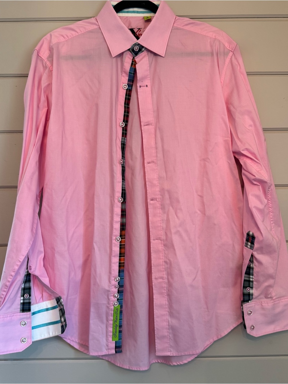Robert Graham Men’s Flip Cuff Pink Button Up Long Sleeve Cotton Tailored Shirt